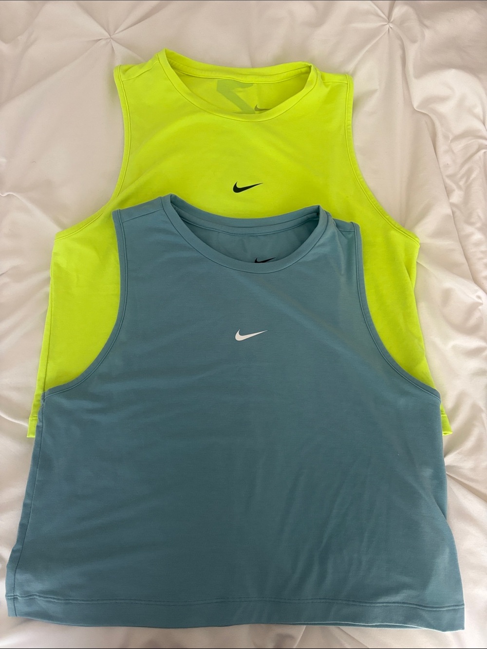 Nike Sleeveless Workout Tanks - Neon Yellow & Slate Blue-Green